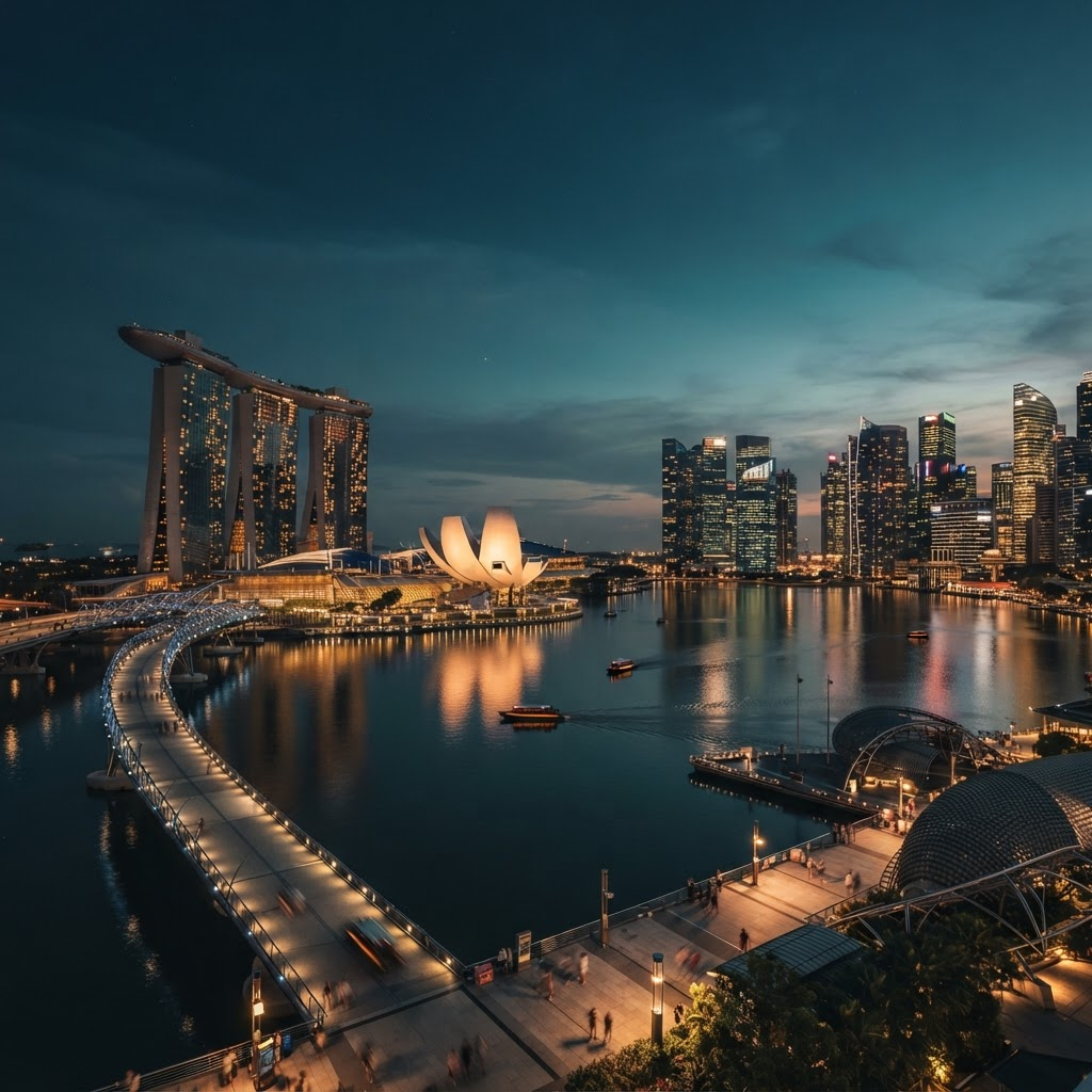 The Singapore Marina Bay skyline at dusk